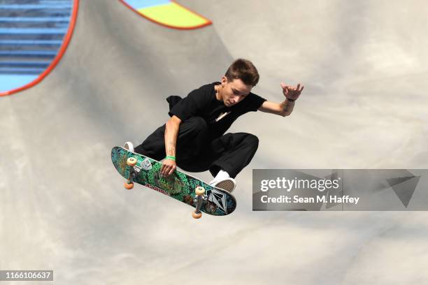 Luiz Francisco of Brazil competes in the Men's Skateboard Park during the X Games Minneapolis 2019 at U.S. Bank Stadium on August 04, 2019 in...