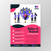 Multi level marketing business or affiliate product and looking for downlines. Refer a friend vector illustration concept for web, website, landing page, mobile apps, brochure, poster, magazine cover.