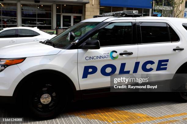 Cincinnati police vehicle sits parked downtown in Cincinnati, Ohio on July 29, 2019.