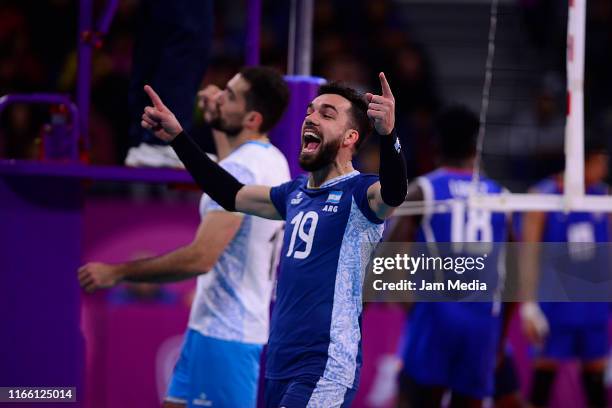 Franco Massimino of Argentina celebrates during men´s volleyball Men Gold Medal match between Cuba and Argentina at Polideportivo Callao of Villa...