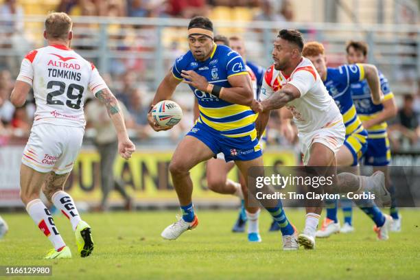 August 3: Sitaleki Akauola of Warrington Wolves in action during the Catalans Dragons V Warrington Wolves, Betfred Super League regular season match...