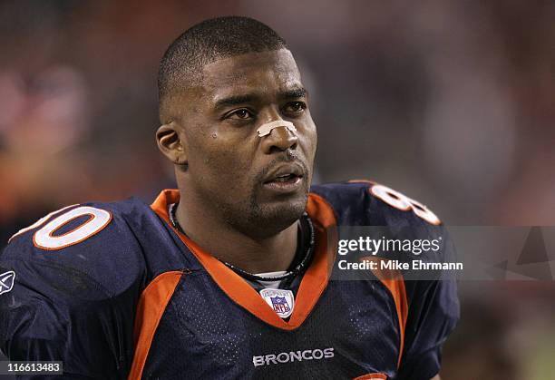 Wide receiver Rod Smith of the Denver Broncos during the AFC Divisional Playoff game against the New England Patriots at Invesco Field at Mile High...