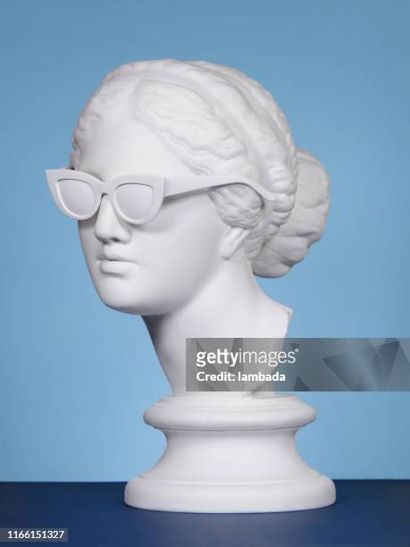 hoofd dragen zonnebril - statue stockfoto's en -beelden