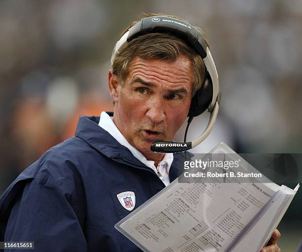 Coach Mike Shanahan of the Broncos on the sidelines as the Denver Broncos defeated the Oakland Raiders by a score of 17 to 13 at McAfee Coliseum,...