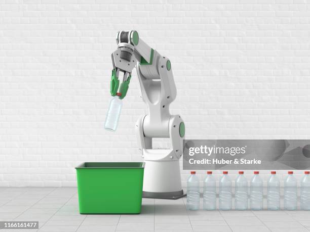 robotic arm seperates plastic bottles