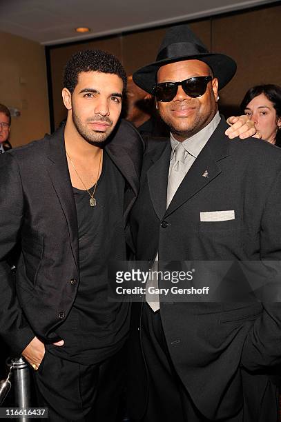 Drake and Jimmy Jam attend the Songwriters Hall of Fame 42nd Annual Induction and Awards at The New York Marriott Marquis Hotel - Shubert Alley on...