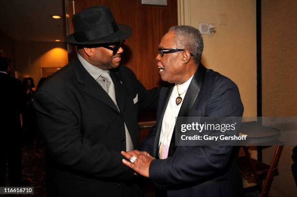Jimmy Jam and Sam Moore attends the Songwriters Hall of Fame 42nd Annual Induction and Awards at The New York Marriott Marquis Hotel - Shubert Alley...