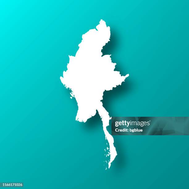 myanmar map on blue green background with shadow - yangon myanmar stock illustrations