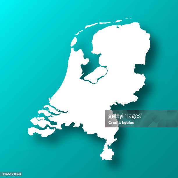 illustrazioni stock, clip art, cartoni animati e icone di tendenza di mappa olandese su sfondo verde blu con ombra - netherlands