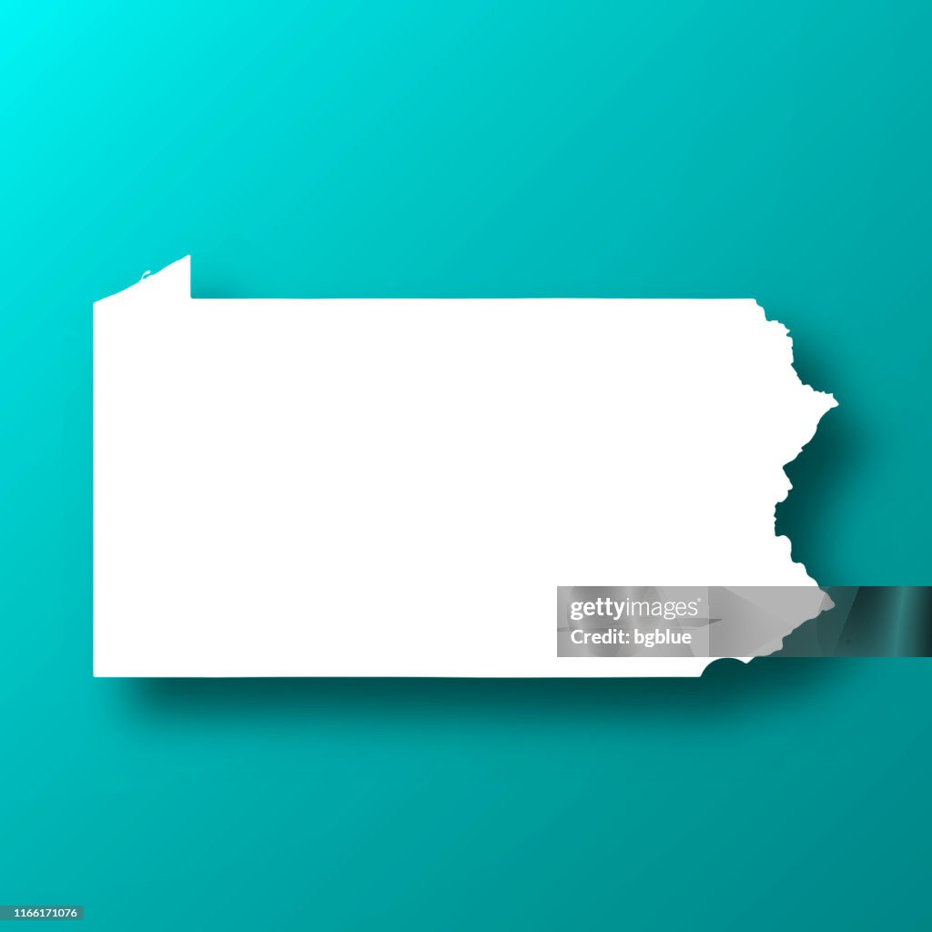 Pennsylvania Karte auf Blau-Grün Hintergrund mit Schatten