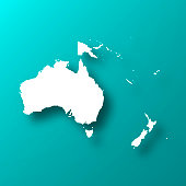 Oceania map on Blue Green background with shadow