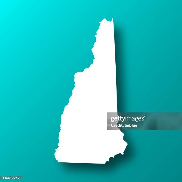 ilustrações, clipart, desenhos animados e ícones de mapa de new hampshire no fundo verde azul com sombra - new hampshire