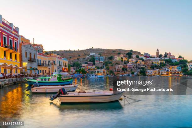 symi town at dusk - greek islands ストックフォトと画像
