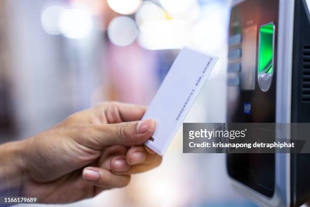 businessman hand scanning finger on machine,technology concept, business concept, - nyckelkort bildbanksfoton och bilder