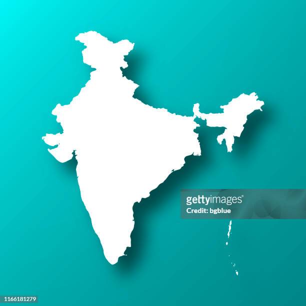 indien-karte auf blau-grünem hintergrund mit schatten - new delhi stock-grafiken, -clipart, -cartoons und -symbole