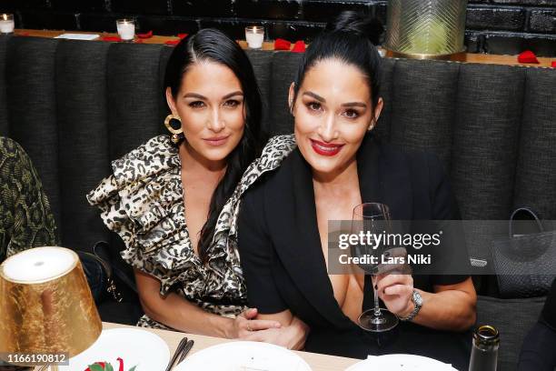 Brie Bella and Nikki Bella attend the Beauty moguls, Nikki and Brie Bella's launch of their new product line during fashion week for Nicole and...