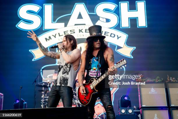 Myles Kennedy and Slash perform at the Lollapalooza Music Festival at Grant Park on August 04, 2019 in Chicago, Illinois.