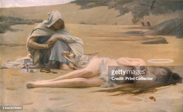 Pelagia and Philammon' . Scene from "Hypatia", a novel by Charles Kingsley: the monk Philammon finds his sister Pelagia at the point of death in the...