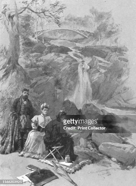 Queen Victoria as an . Artist: Her Majesty sketching the Falls of Garrawalt, Braemar', . Victoria in later life, drawing a waterfall in Scotland....