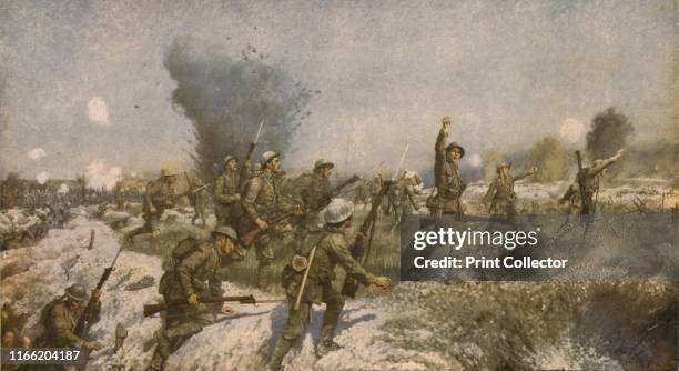 Attack of the Ulster Division, 1 July 1916', . Scene from the Battle of the Somme in northern France during the First World War: the 36th Division...