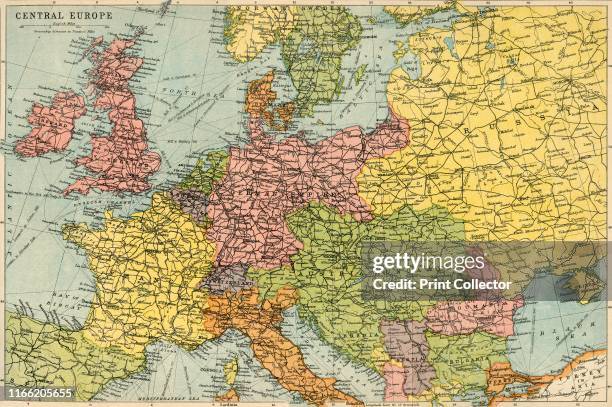 Map of Central Europe, circa 1914. Europe as it looked at the beginning of the First World War. From "The Great World War - A History" Volume I,...
