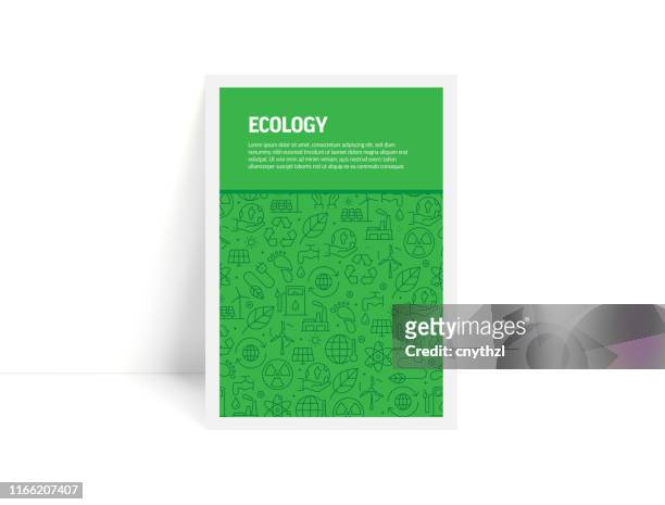 vector set of design templates and elements for ecology in trendy linear style - pattern with linear icons related to ecology - minimalist cover, poster design - climate change stock illustrations