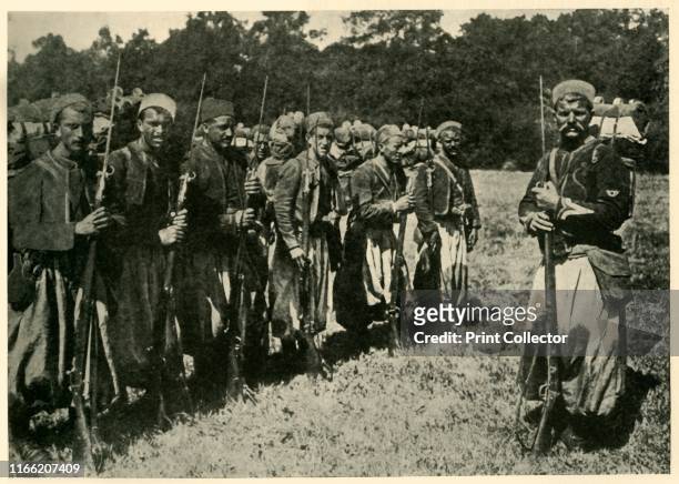 Algerian tirailleurs known as 'Turcos', First World War . 'French Colonial Reinforcements: Turcos lining up with their long bayonets fixed for...