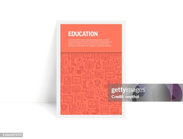 トレンディな線形スタイルの教育のためのデザインテンプレートと要素のベクトルセット - 教育に関連する線形アイコンを持つパターン - ミニマリストカバー、ポスターデザイン - academic book cover点のイラスト素材／クリップアート素材／マンガ素材／アイコン素材