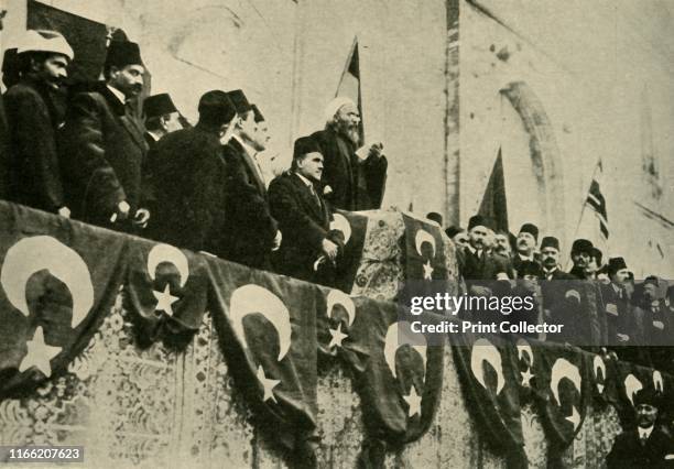 Holy War is pronounced at the Fatih Mosque, Constantinople, Turkey, 14 November 1914, . 'The Fetwa of the Sheikh-ul-Islam: How the Holy War was...