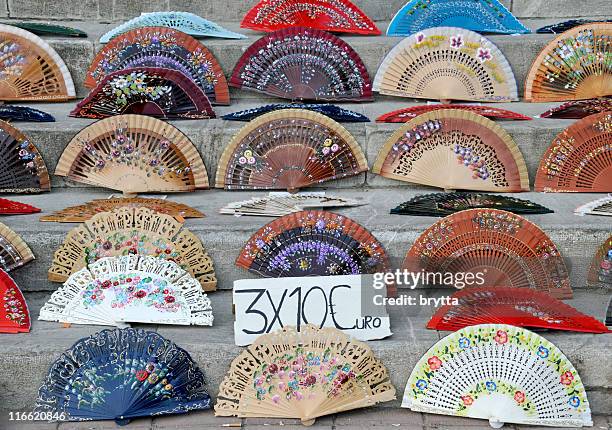 spanish multicolored folding fans for sale with price in euro - cordoba spain stock pictures, royalty-free photos & images