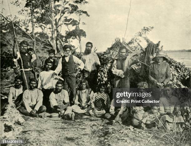 Group of Aboriginal People, Lake Tyers, Victoria, Australia', 1901. Lake Tyers Mission was established in 1863 on the shore of Lake Tyers in...