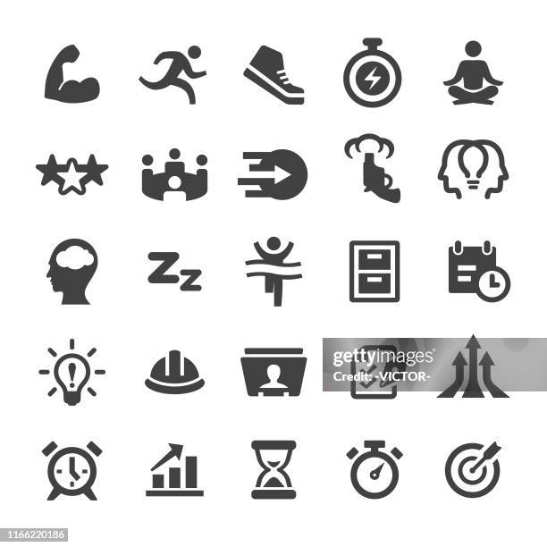 produktivitätssymbole set - smart series - lotussitz stock-grafiken, -clipart, -cartoons und -symbole