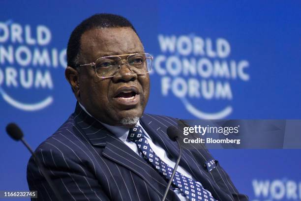 Hage Geingob, Namibia's president, speaks during a plenary session on day two of the 28th World Economic Forum on Africa in Cape Town, South Africa,...