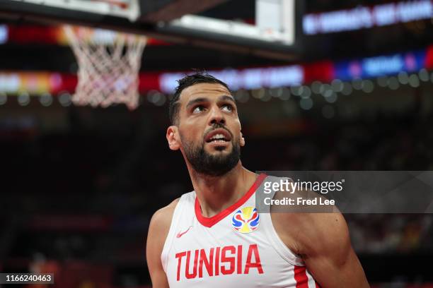 Salah Mejri of the Tunisia National Team in action against the Philippines National Team during the classification round of 2019 FIBA World Cup at on...