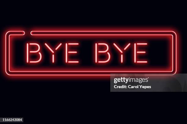 bye bye message in neon led lights - artwork leaves stock-fotos und bilder