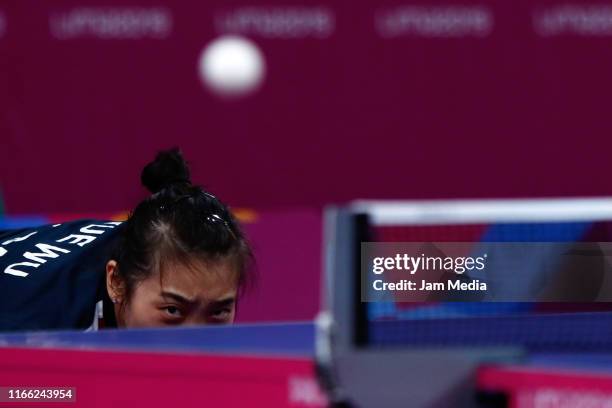 Yue Wu of USA during Women's Doubles Quarterfinals at VIDENA on Day 9 of Lima 2019 Pan American Games on at August 4, 2019 in Lima, Peru.