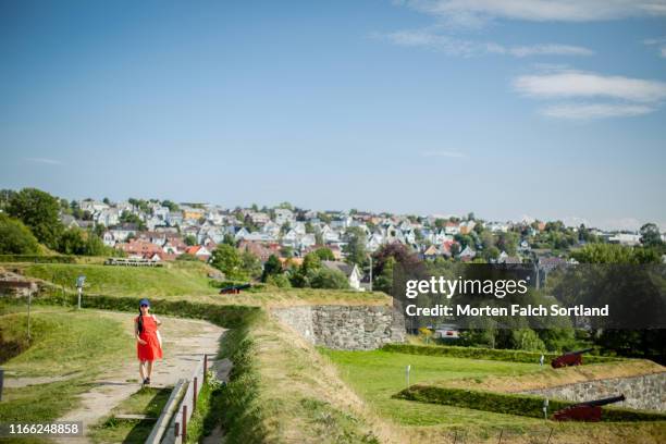 view from the top of the kristiansten fortress in trondheim, norway - trondheim stock-fotos und bilder