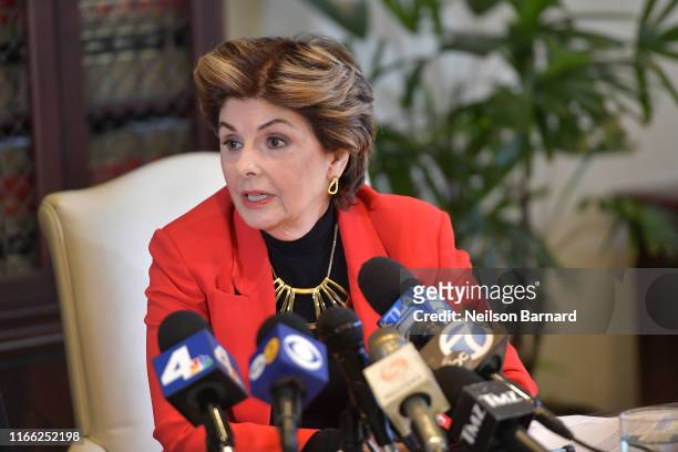 Lifetime documentary "Surviving R. Kelly" witness Lizzette Martinez holds a press conference with her attorney Gloria Allred on August 05, 2019 in...