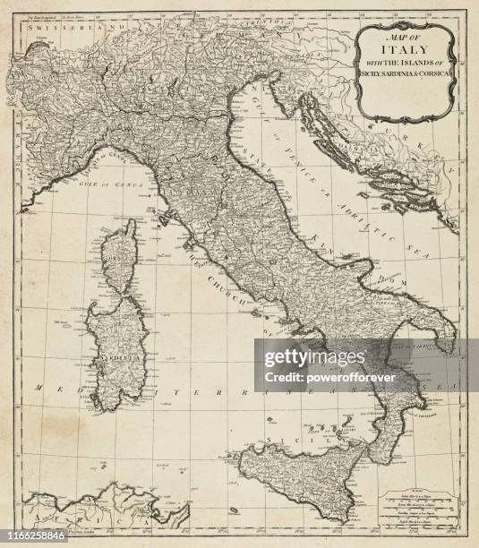 bildbanksillustrationer, clip art samt tecknat material och ikoner med antik karta över italien-18th century - karta italien