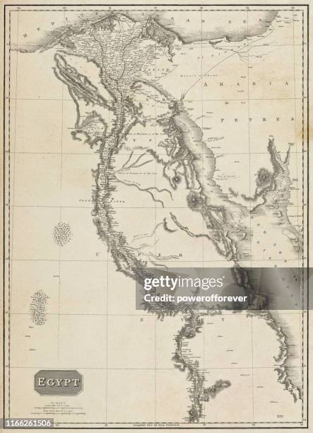 antique map of nile river in egypt - 19th century - old map of middle east stock illustrations