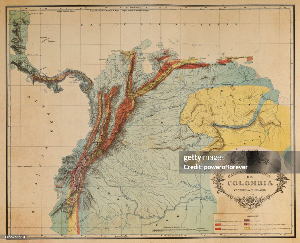 Antique Map of the Andes Mountains in Ecuador, Venezuela and Columbia - 19th Century