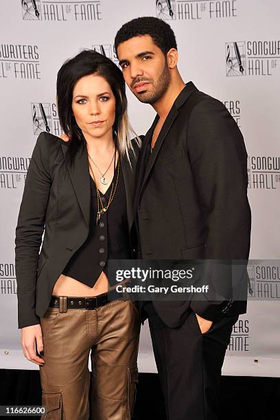 Skylar Grey and Drake attend the Songwriters Hall of Fame 42nd Annual Induction and Awards at The New York Marriott Marquis Hotel - Shubert Alley on...