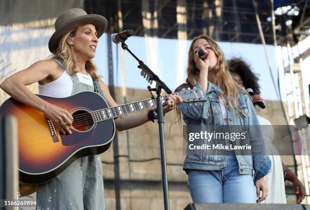 Sheryl Crow and Maggie Rogers perform as part of the Collaboration during day two of the 2019 Newport Folk Festival at Fort Adams State Park on July...