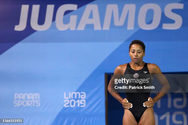 Jennifer Abel of Canada competes in Women's Diving 3m Springboard Final on Day 10 of Lima 2019 Pan American Gameson August 05, 2019 in Lima, Peru.