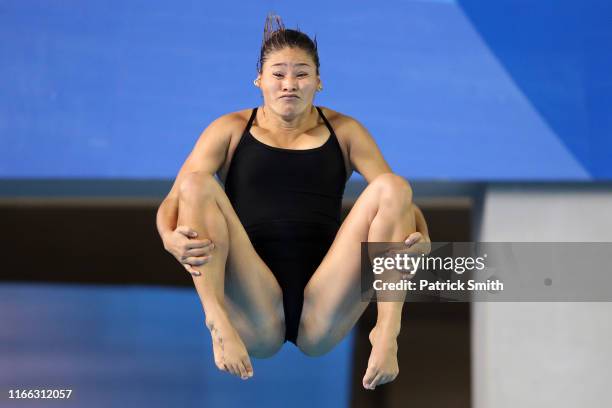 Viviana Uribe of Colombia competes in Women's Diving 3m Springboard Final on Day 10 of Lima 2019 Pan American Games on August 05, 2019 in Lima, Peru.