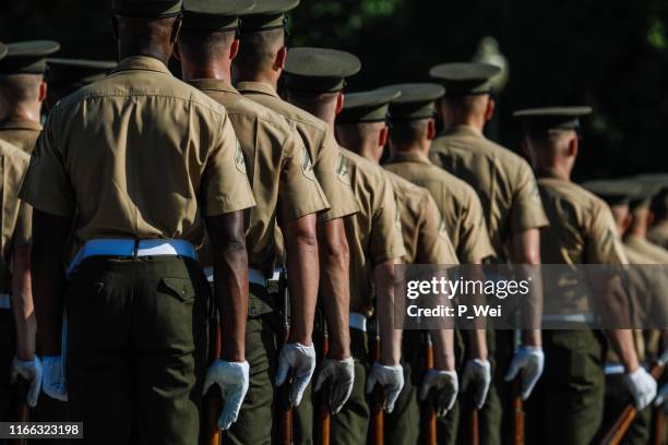 cérémonies de garde de couleur de corps des marines des usa - parade militaire photos et images de collection