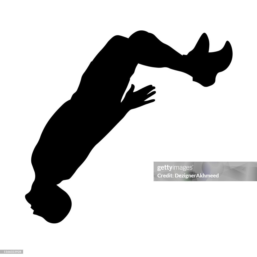 Man performs a jump with a flip back silhouette