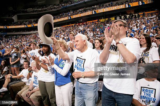 Donald Carter, original owner of the Dallas Mavericks is acknowledged during the Mavericks NBA Champion Victory Parade on June 16, 2011 at the...