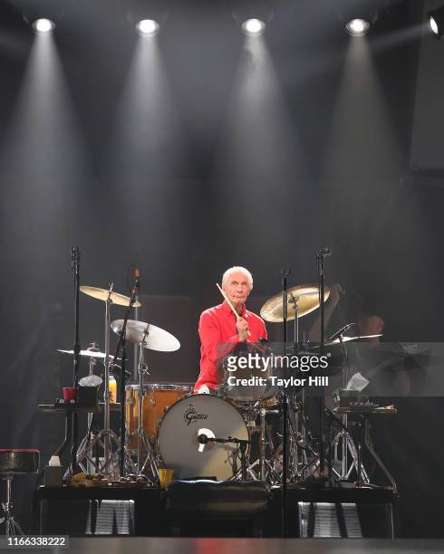 Charlie Watts of The Rolling Stones perform at MetLife Stadium on August 05, 2019 in East Rutherford, New Jersey.