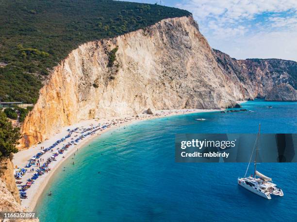 famous porto katsiki beach, lefkada (levkas) island, greece - leucadia stock pictures, royalty-free photos & images
